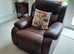 Brown Leather reclining three piece suit with storage pouffe