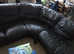 Corner leather couch and footstool