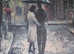 Vintage canvas picture romantic stroll  signed