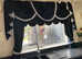 Crushed velvet black & silver curtain and swag set
